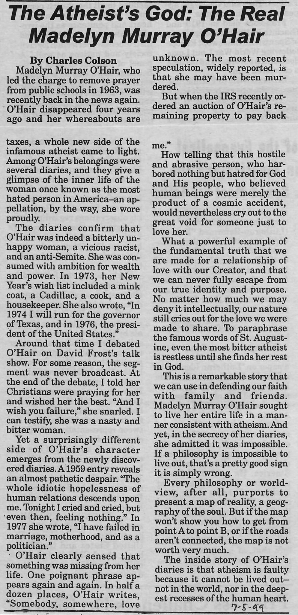 Murray God The Atheists God the Real Madelyn Murray OHair – Remembering the ...